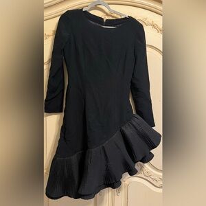 80s Victor Costa Party Dress Black Asymmetrical Ruffles USA Structured Size 8 10